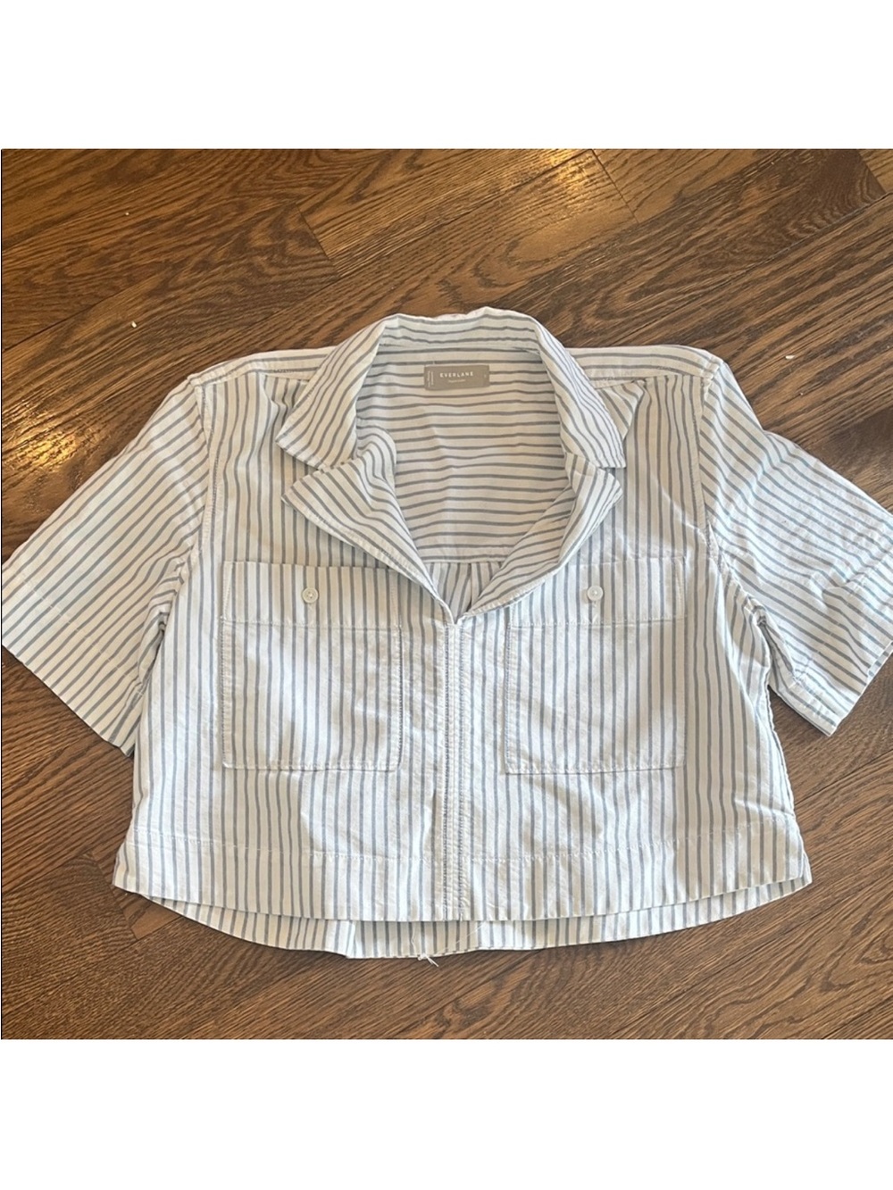 NWOTs Everlane Light Blue & White Striped Cropped Button Shirt